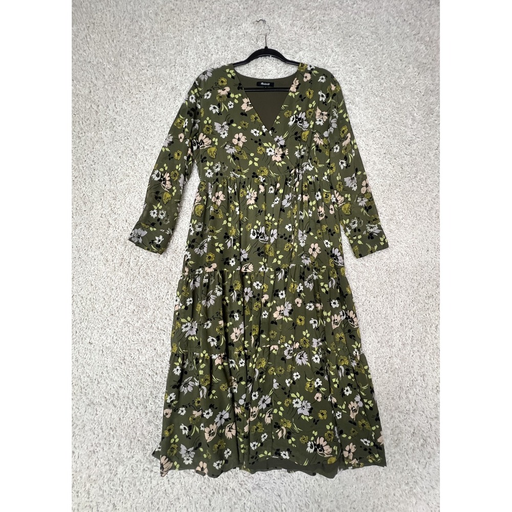 Madewell Dress Womens Small Green Floral Maxi Long Sleeve Boho‎ V Neck Spring
